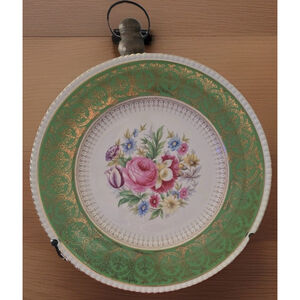 Solian Ware Simpsons Potters Floral Plate Cobridge 10” England Green Gold 1950’s